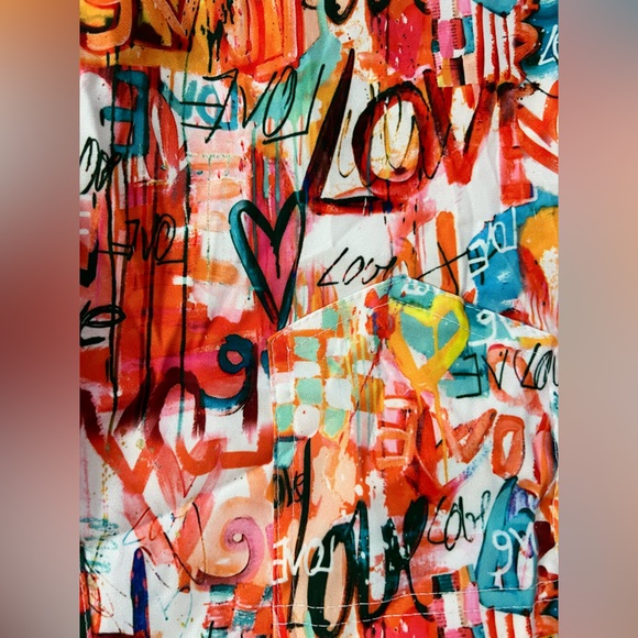 🧡LOVE Grafitti Abstract Drawstring Joggers / Pants | Orange/Teal | S/M - Picture 3 of 17